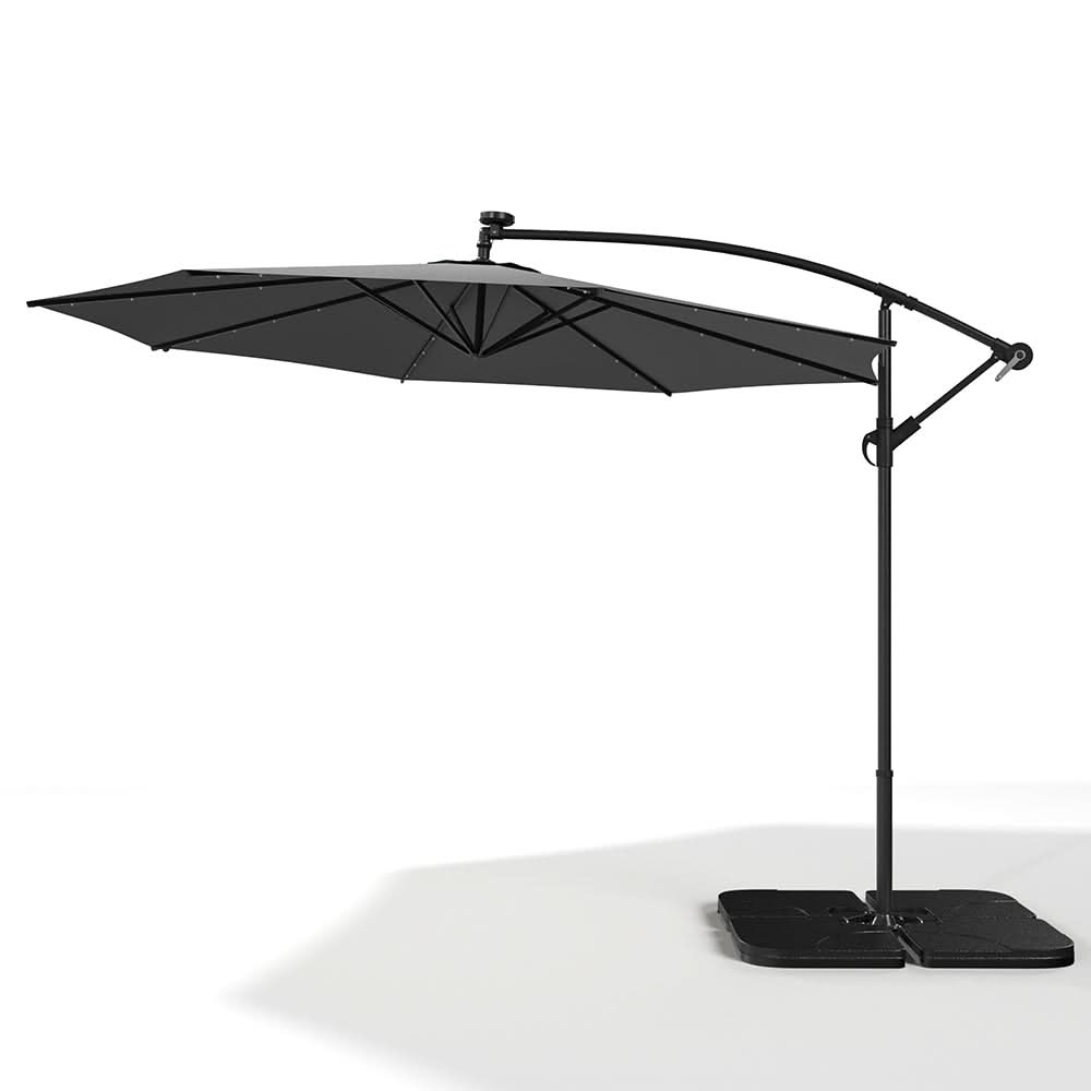 3M Cantilever Garden Parasols Dark Grey Iron Banana Umbrella with LED Lights
