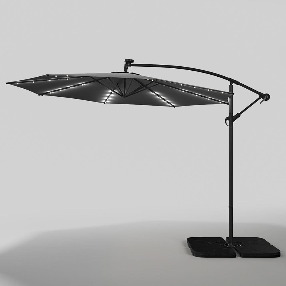 3M Cantilever Garden Parasols Dark Grey Iron Banana Umbrella with LED Lights