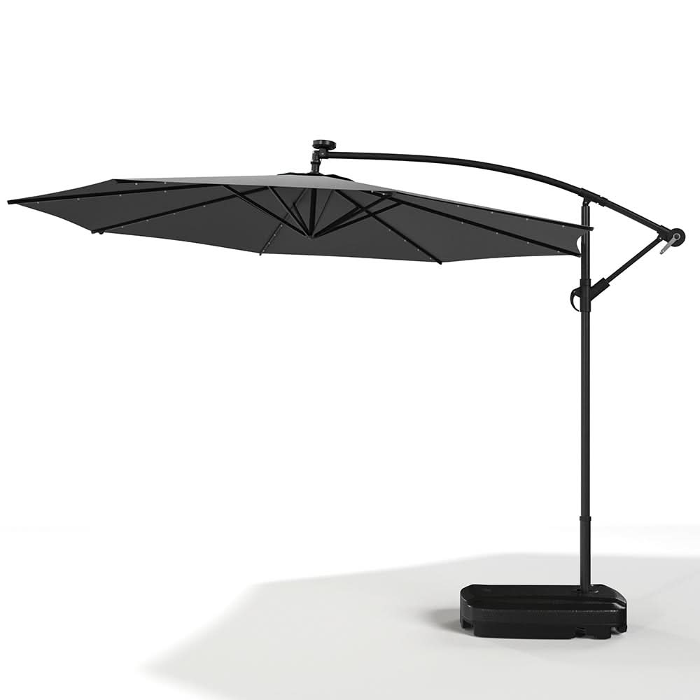 3M Cantilever Garden Parasols Dark Grey Iron Banana Umbrella with LED Lights