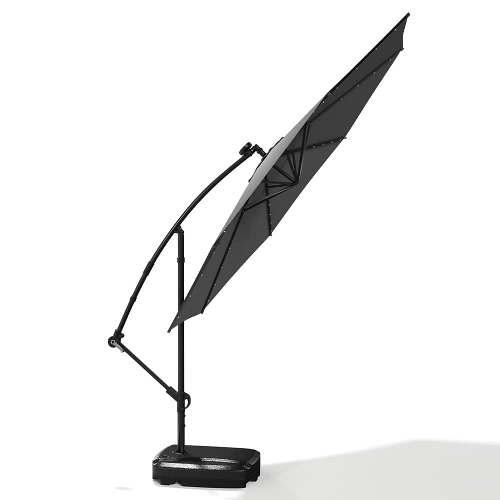 3M Cantilever Garden Parasols Dark Grey Iron Banana Umbrella with LED Lights