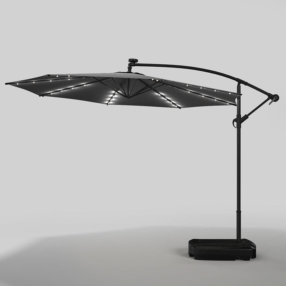 3M Cantilever Garden Parasols Dark Grey Iron Banana Umbrella with LED Lights