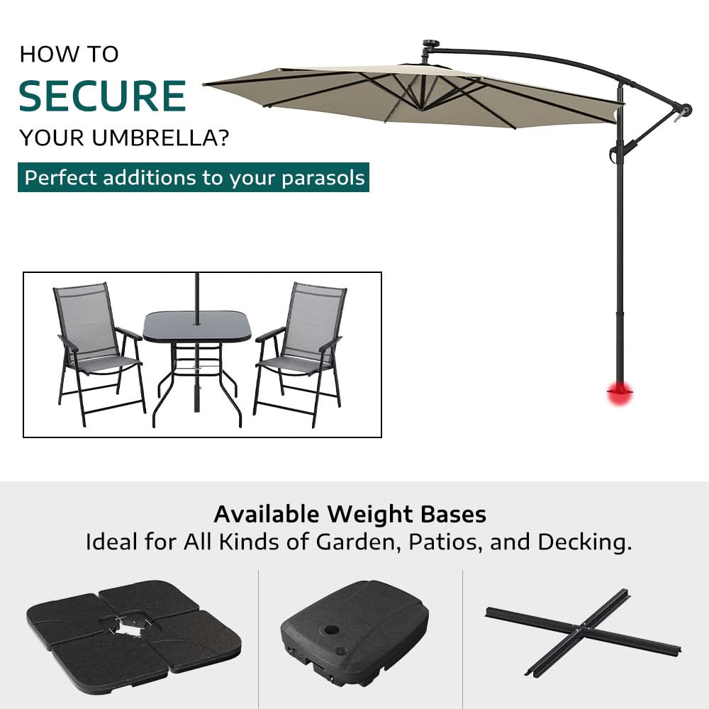 3M Cantilever Garden Parasols Beige/Light Grey/Dark Grey Iron Banana Umbrella with LED Lights