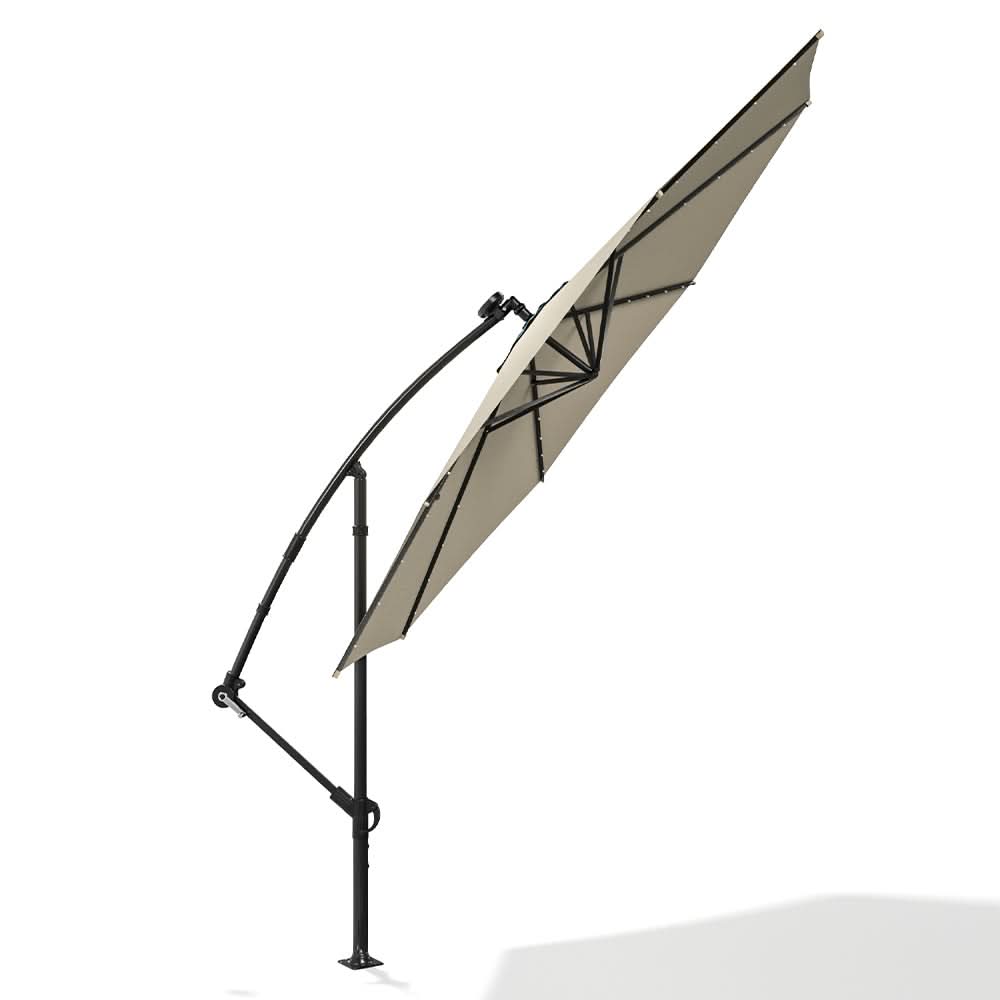 3M Cantilever Garden Parasols Beige/Light Grey/Dark Grey Iron Banana Umbrella with LED Lights