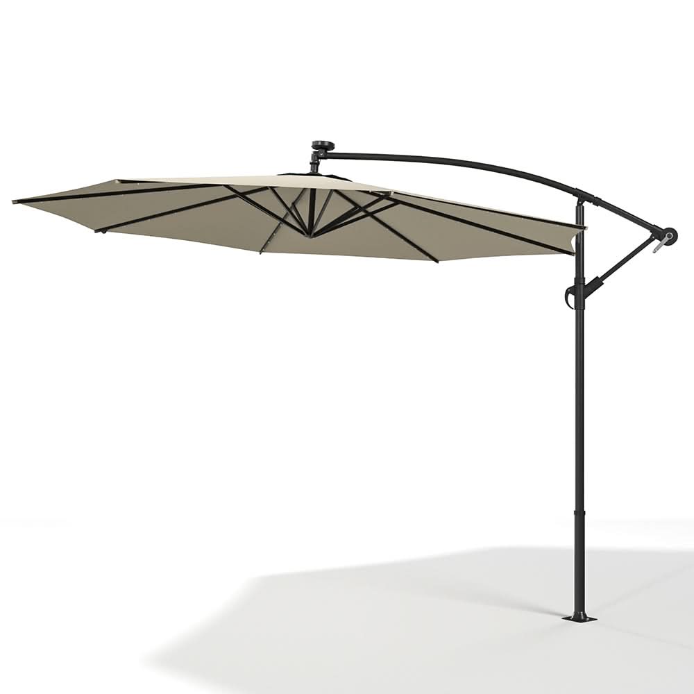 3M Cantilever Garden Parasols Beige/Light Grey/Dark Grey Iron Banana Umbrella with LED Lights
