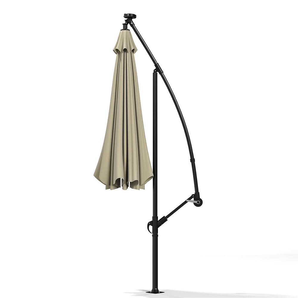 3M Cantilever Garden Parasols Beige/Light Grey/Dark Grey Iron Banana Umbrella with LED Lights