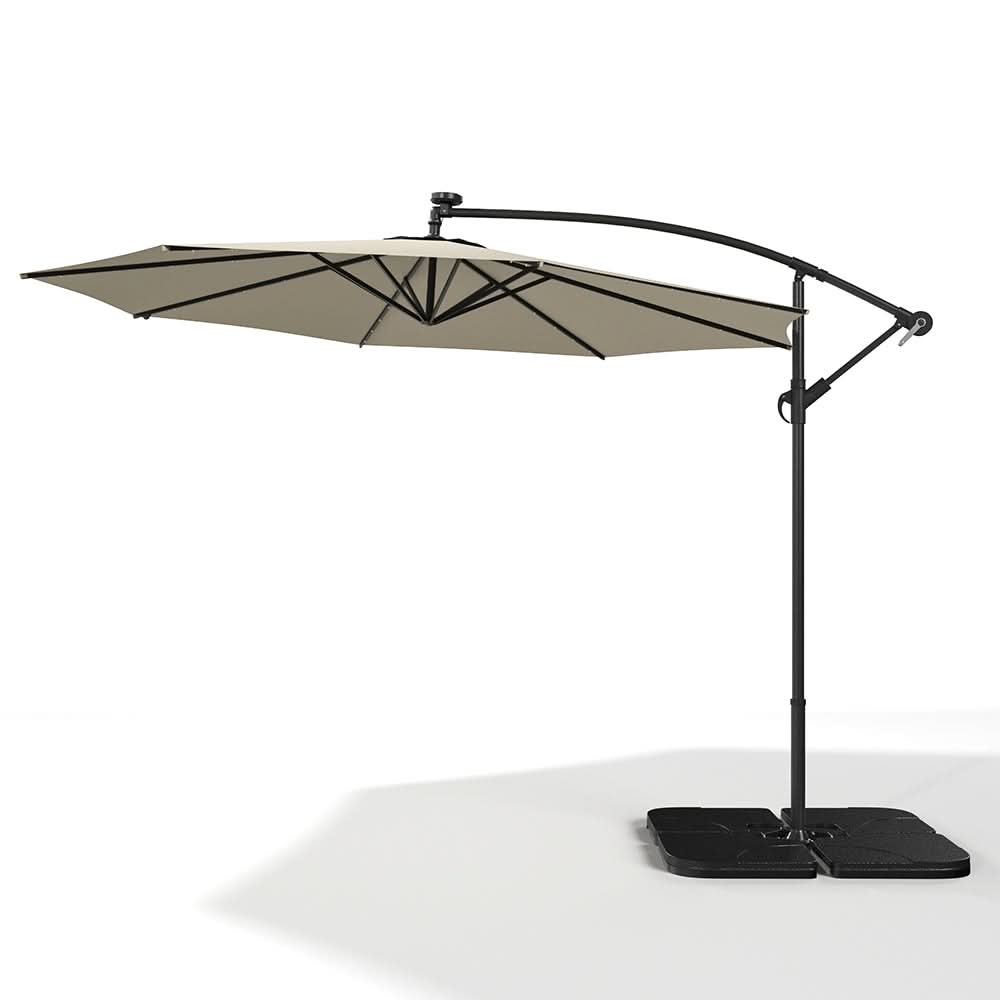 3M Cantilever Garden Parasols Beige/Light Grey/Dark Grey Iron Banana Umbrella with LED Lights