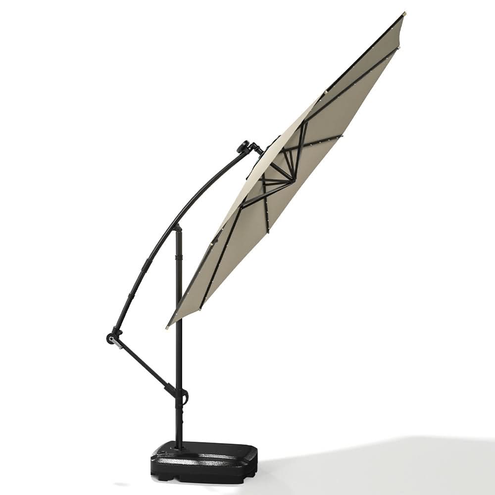 3M Cantilever Garden Parasols Beige/Light Grey/Dark Grey Iron Banana Umbrella with LED Lights