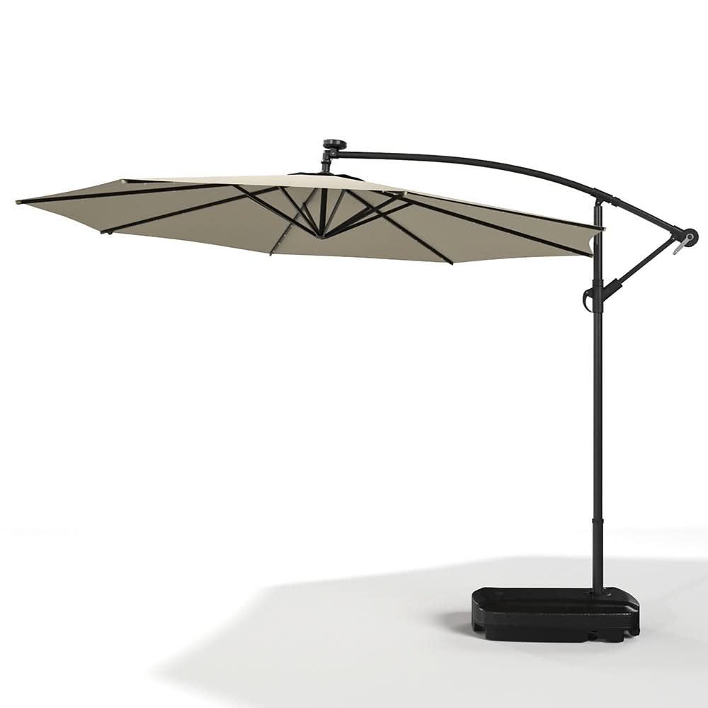 3M Cantilever Garden Parasols Beige/Light Grey/Dark Grey Iron Banana Umbrella with LED Lights