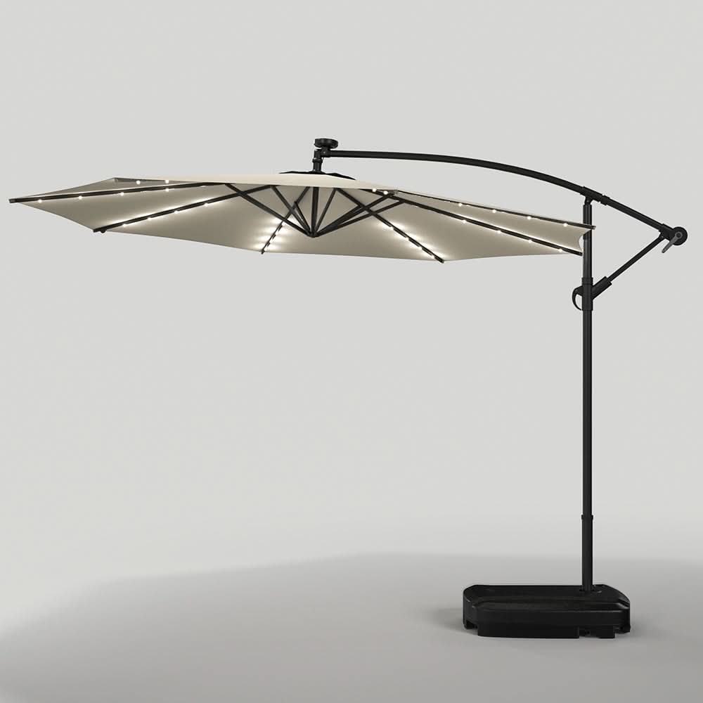 3M Cantilever Garden Parasols Beige/Light Grey/Dark Grey Iron Banana Umbrella with LED Lights