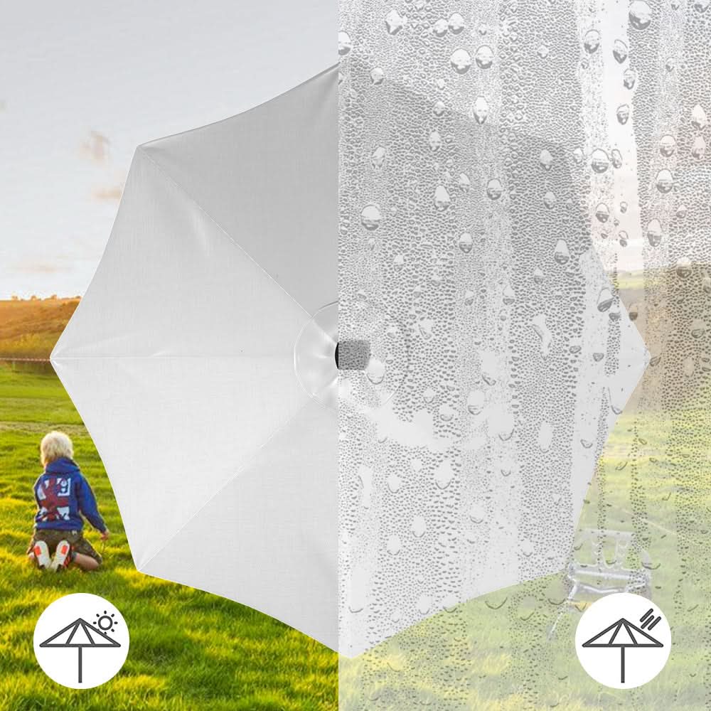3M Sunbrella Umbrella Light Grey Lighted Market with Solar Strip LED Lights