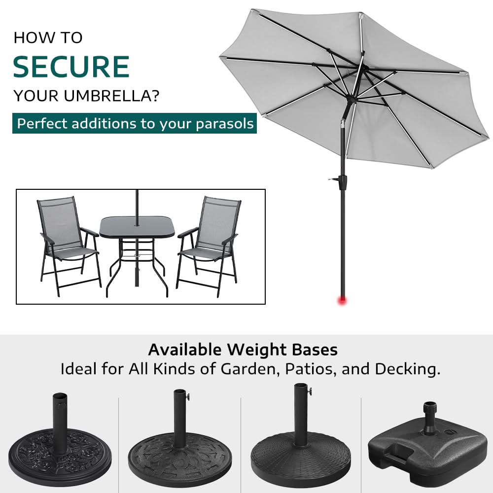 3M Sunbrella Umbrella Light Grey Lighted Market with Solar Strip LED Lights