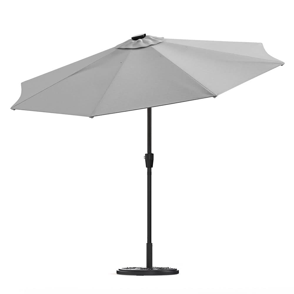 3M Sunbrella Umbrella Light Grey Lighted Market with Solar Strip LED Lights