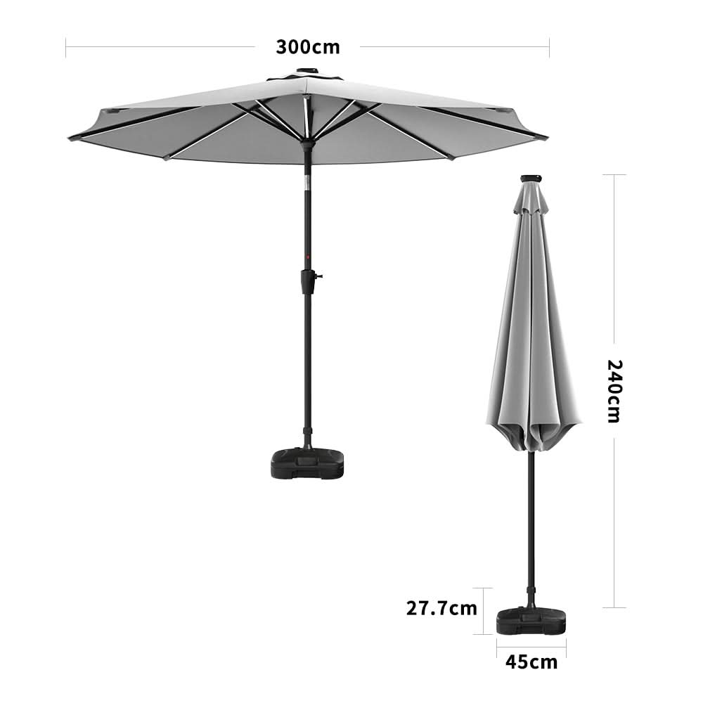 3M Sunbrella Umbrella Light Grey Lighted Market with Solar Strip LED Lights
