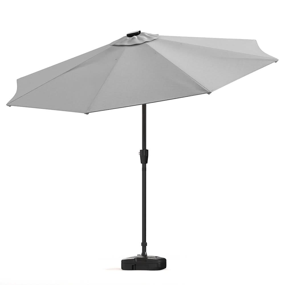 3M Sunbrella Umbrella Light Grey Lighted Market with Solar Strip LED Lights
