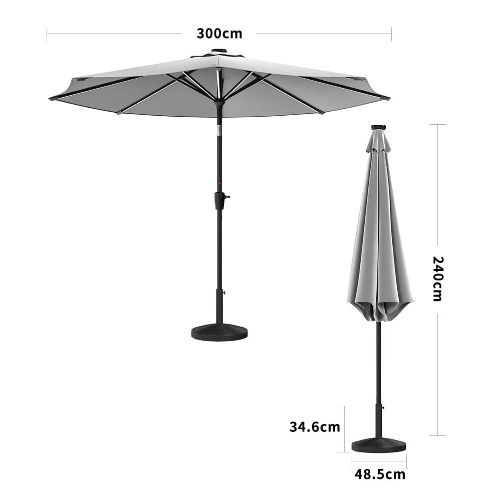3M Sunbrella Umbrella Light Grey Lighted Market with Solar Strip LED Lights