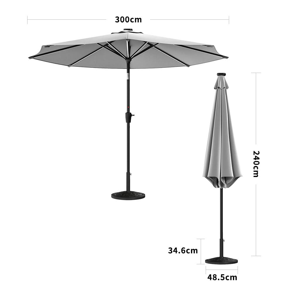 3M Sunbrella Umbrella Light Grey Lighted Market with Solar Strip LED Lights