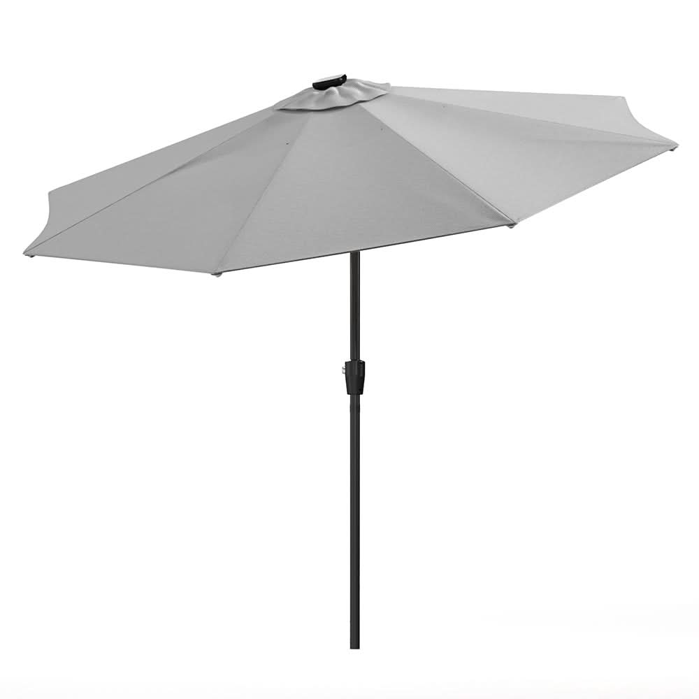 3M Sunbrella Umbrella Light Grey Lighted Market with Solar Strip LED Lights