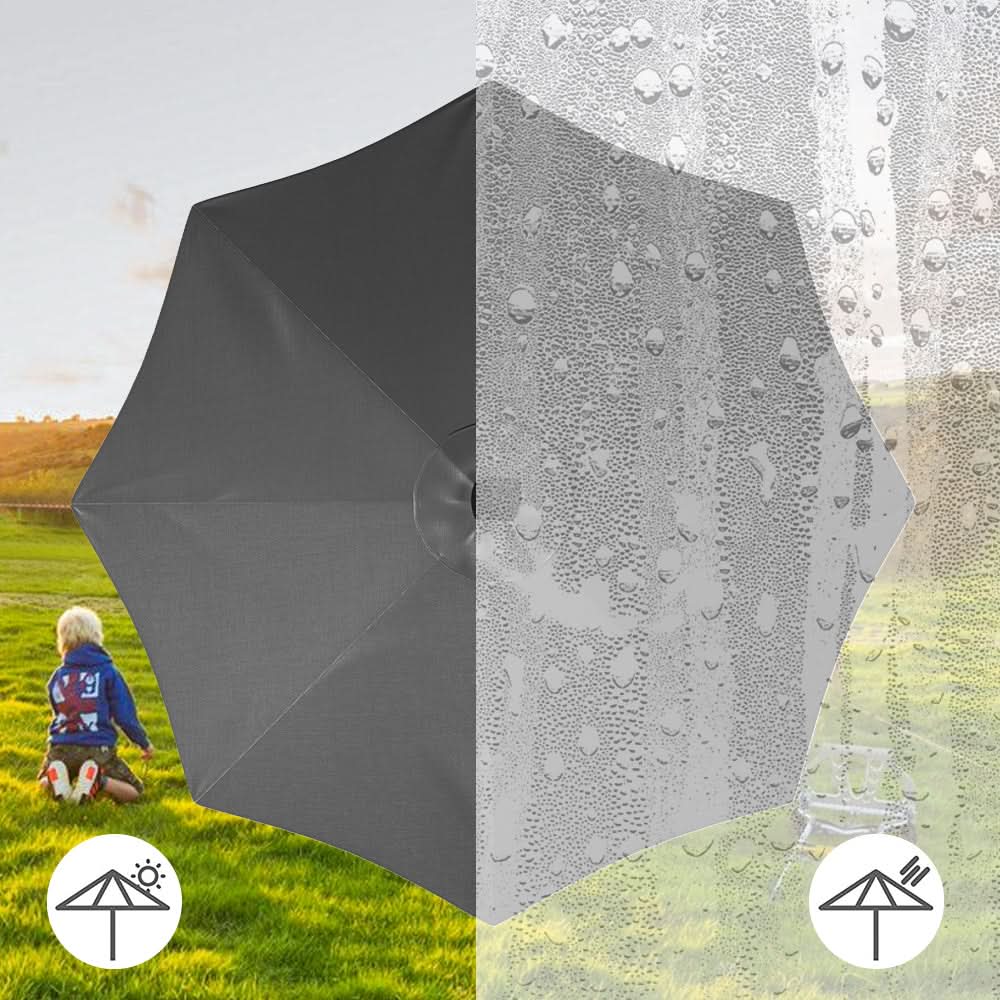 3M Sunbrella Umbrella Dark Grey Lighted Market with Solar Strip LED Lights
