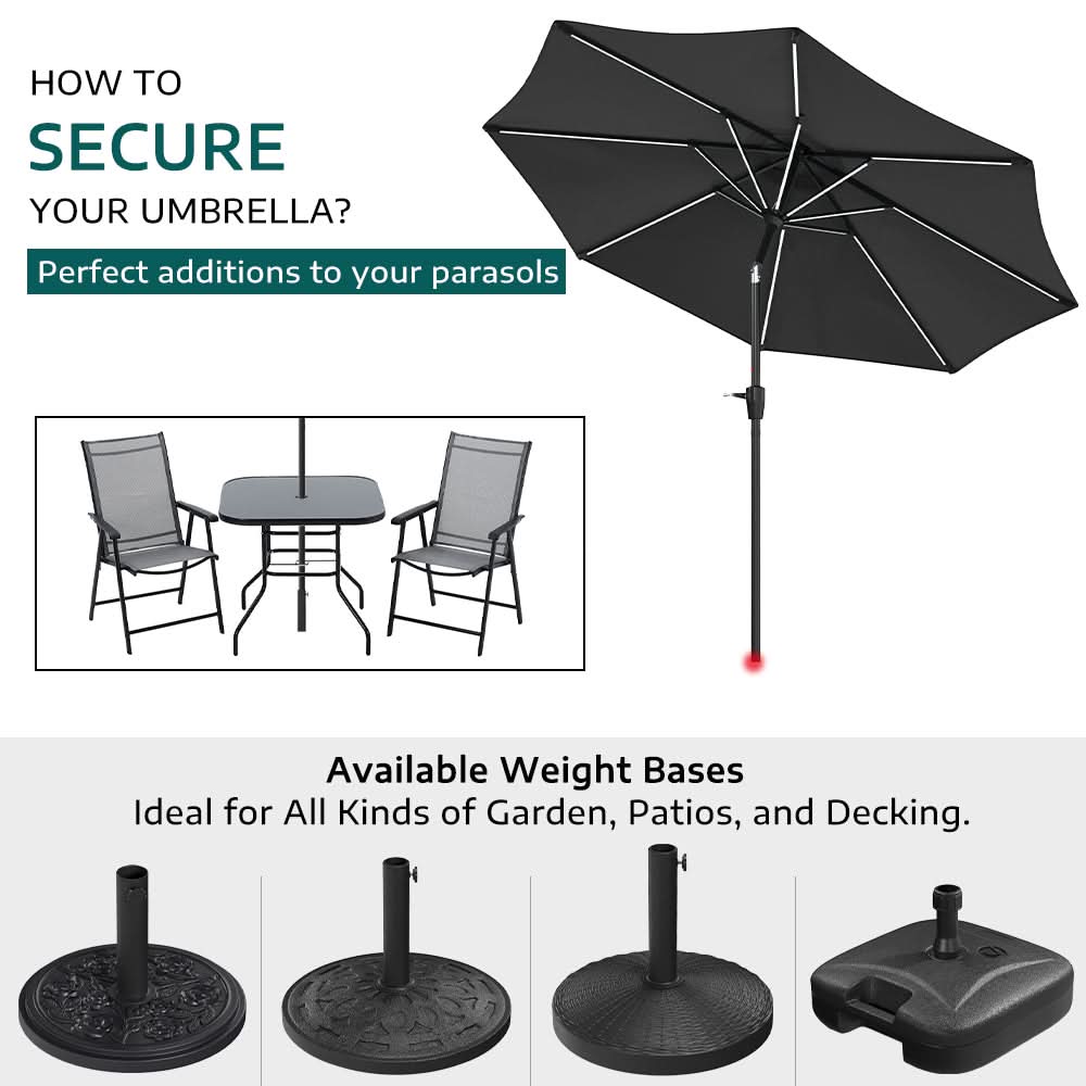 3M Sunbrella Umbrella Dark Grey Lighted Market with Solar Strip LED Lights