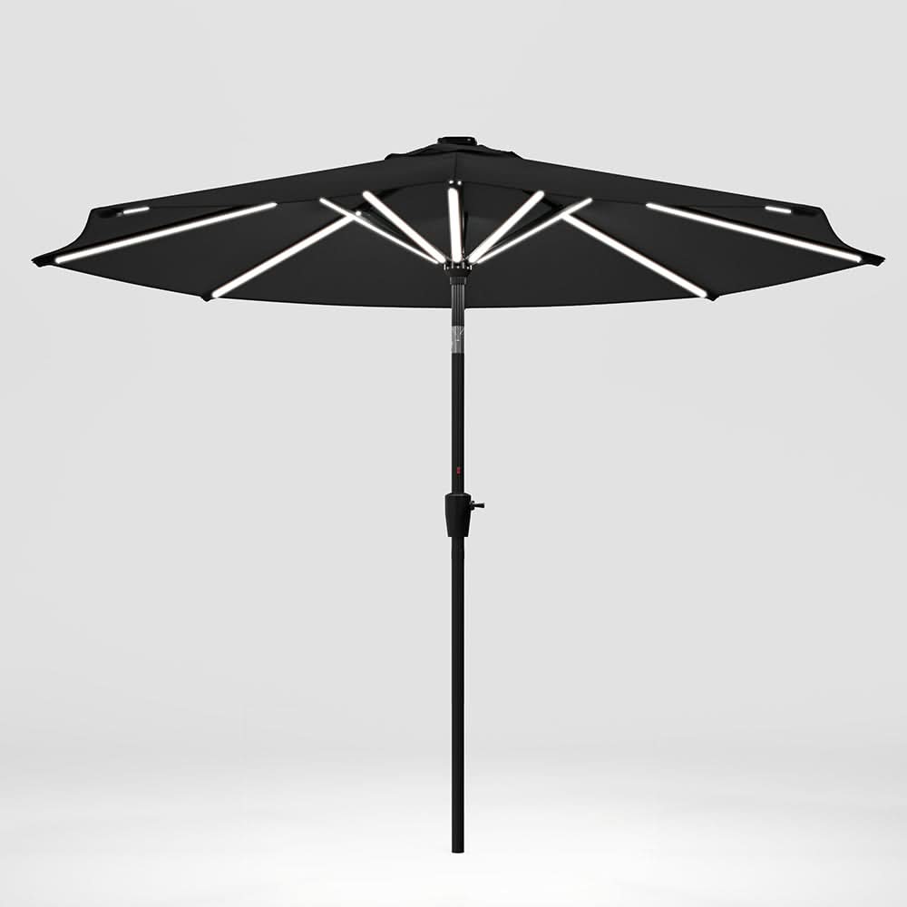 3M Sunbrella Umbrella Dark Grey Lighted Market with Solar Strip LED Lights