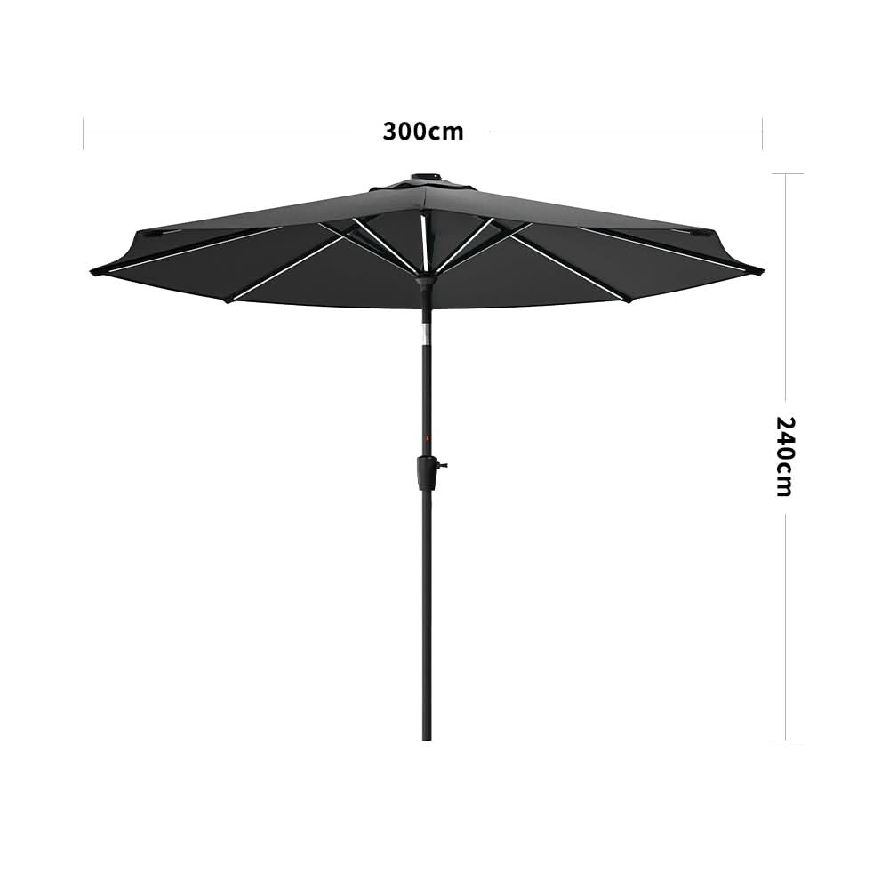 3M Sunbrella Umbrella Dark Grey Lighted Market with Solar Strip LED Lights