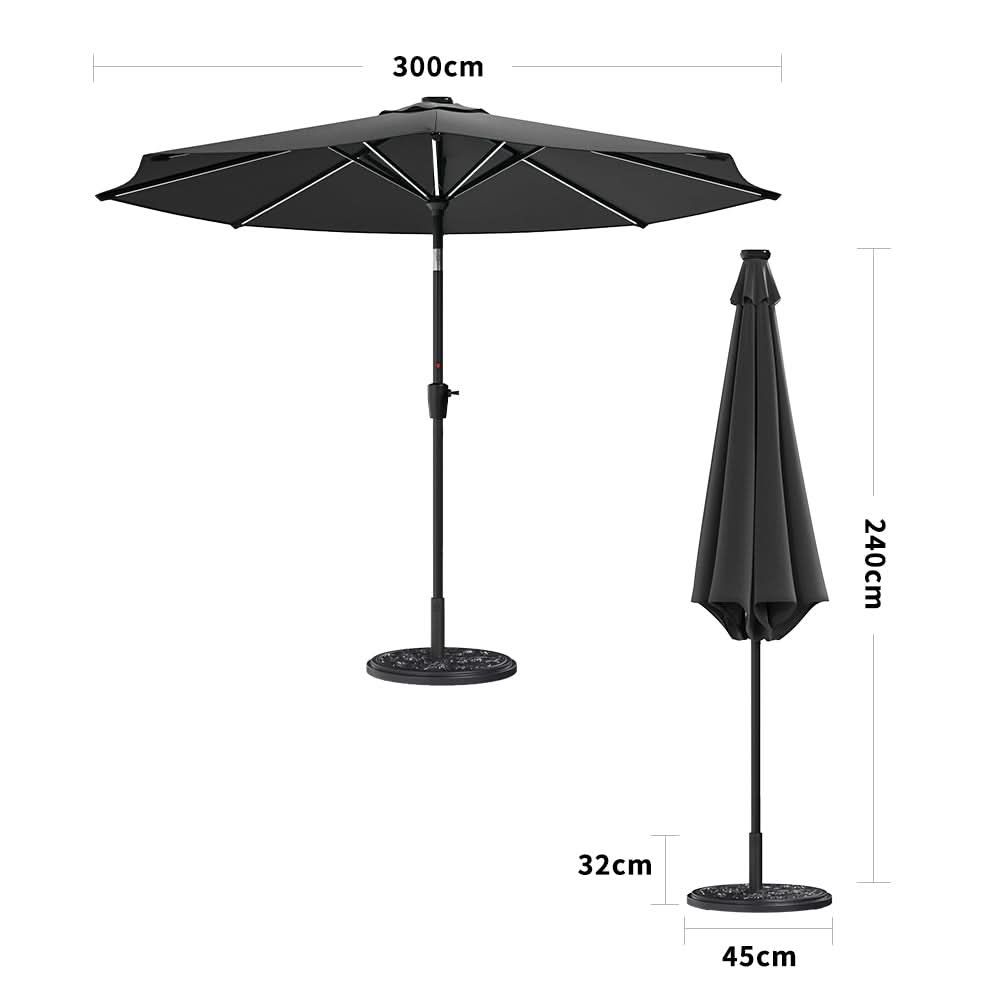 3M Sunbrella Umbrella Dark Grey Lighted Market with Solar Strip LED Lights