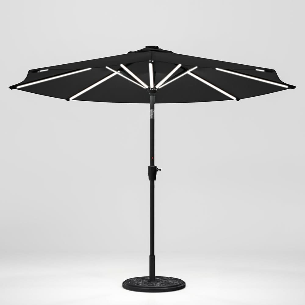 3M Sunbrella Umbrella Dark Grey Lighted Market with Solar Strip LED Lights