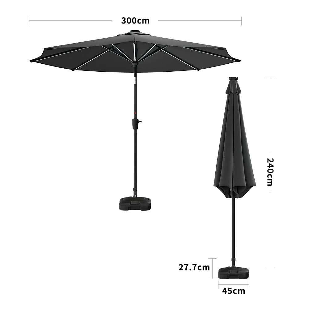 3M Sunbrella Umbrella Dark Grey Lighted Market with Solar Strip LED Lights