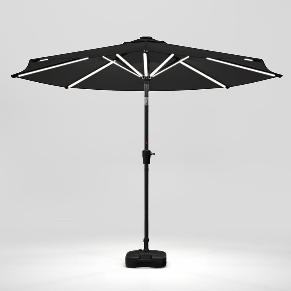 3M Sunbrella Umbrella Dark Grey Lighted Market with Solar Strip LED Lights