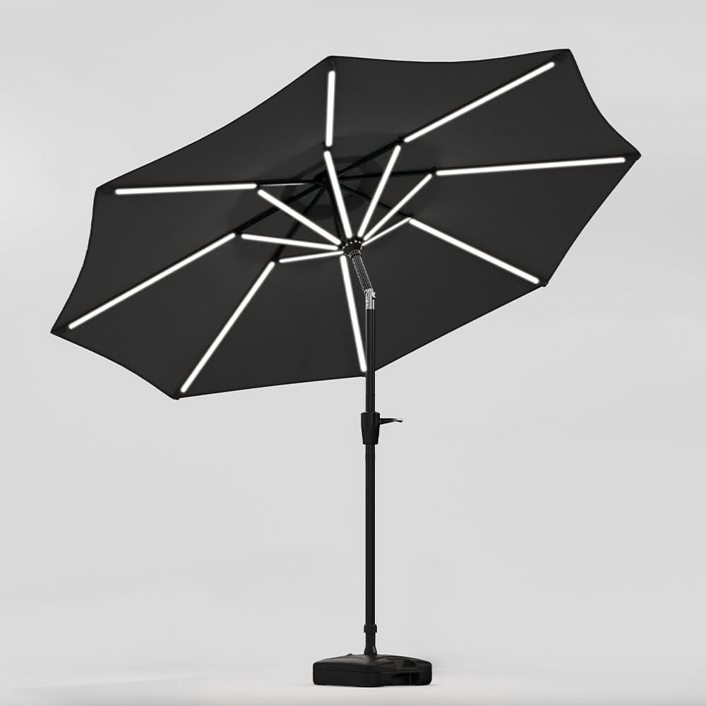 3M Sunbrella Umbrella Dark Grey Lighted Market with Solar Strip LED Lights