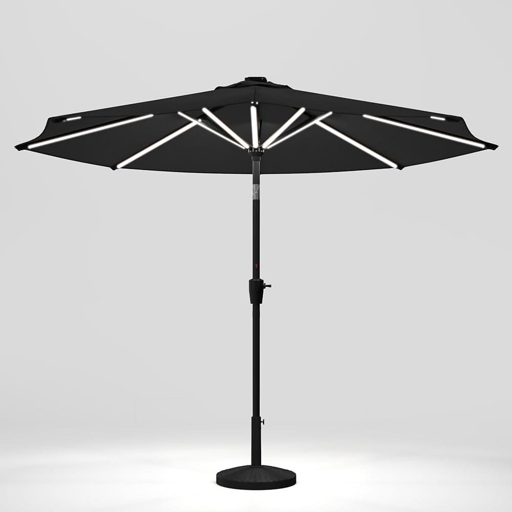 3M Sunbrella Umbrella Dark Grey Lighted Market with Solar Strip LED Lights