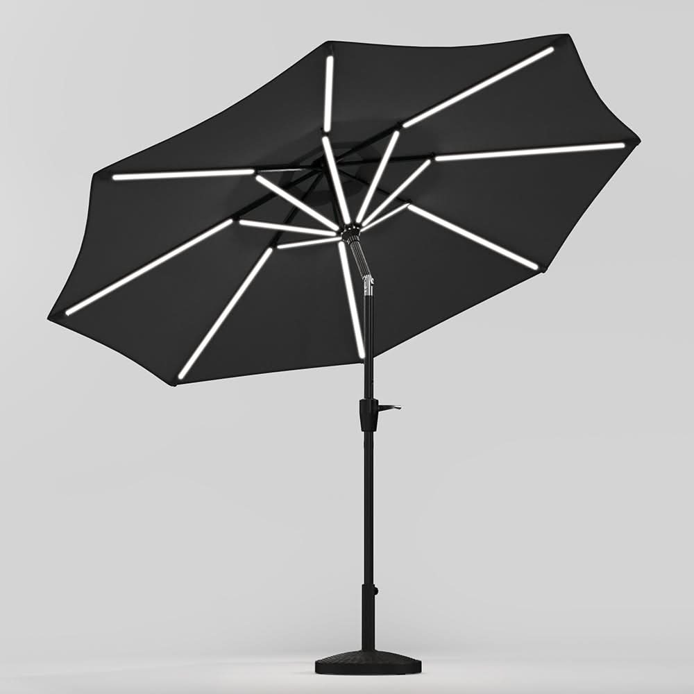 3M Sunbrella Umbrella Dark Grey Lighted Market with Solar Strip LED Lights