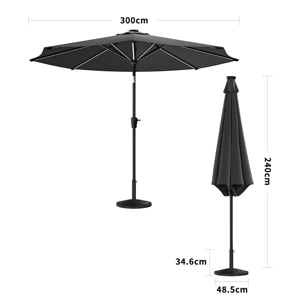 3M Sunbrella Umbrella Dark Grey Lighted Market with Solar Strip LED Lights
