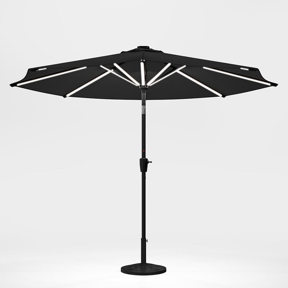 3M Sunbrella Umbrella Dark Grey Lighted Market with Solar Strip LED Lights