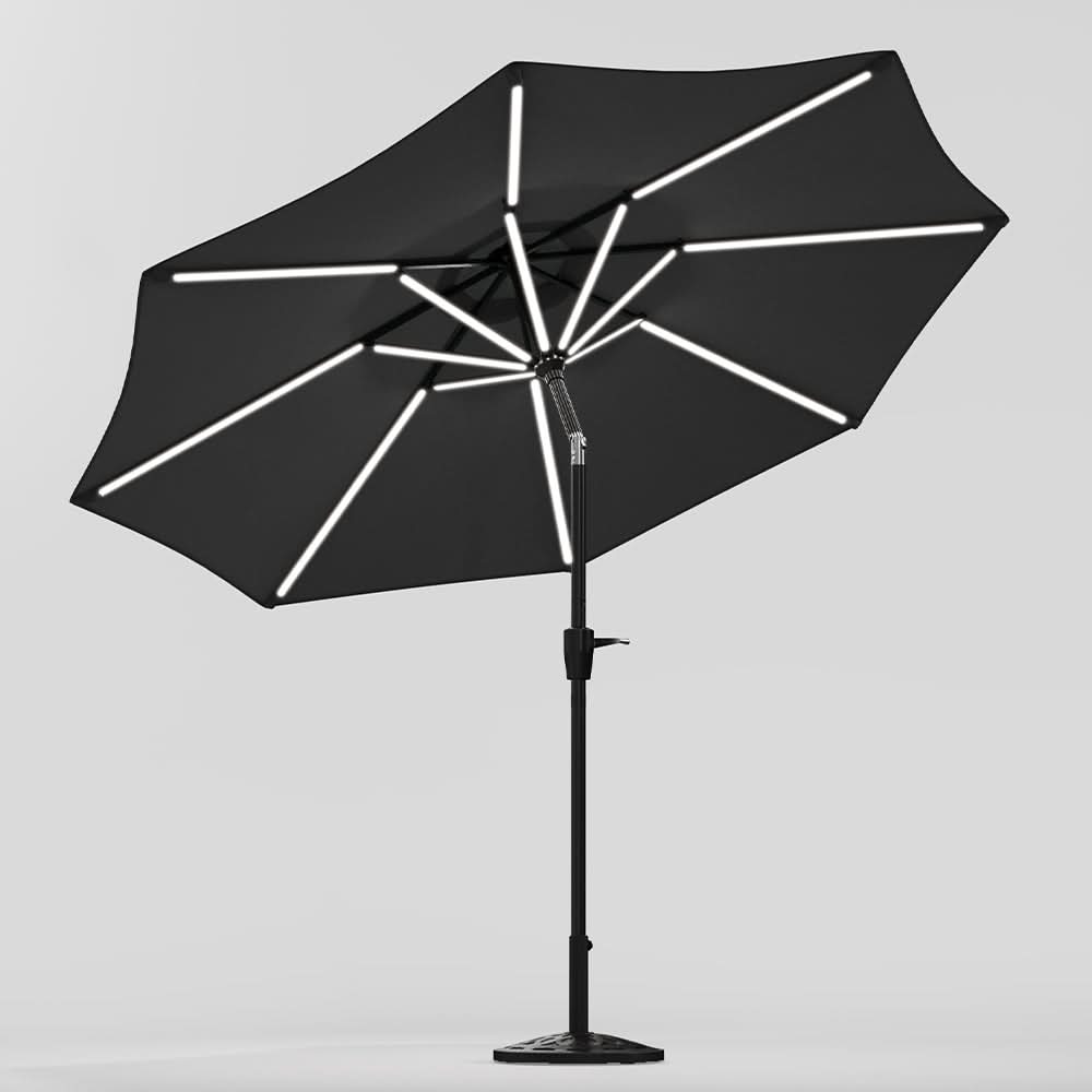 3M Sunbrella Umbrella Dark Grey Lighted Market with Solar Strip LED Lights