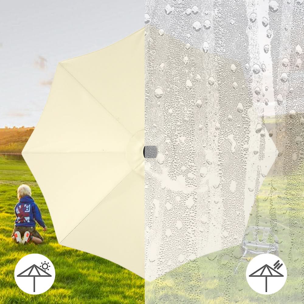 3M Sunbrella Umbrella Beige Lighted Market with Solar Strip LED Lights