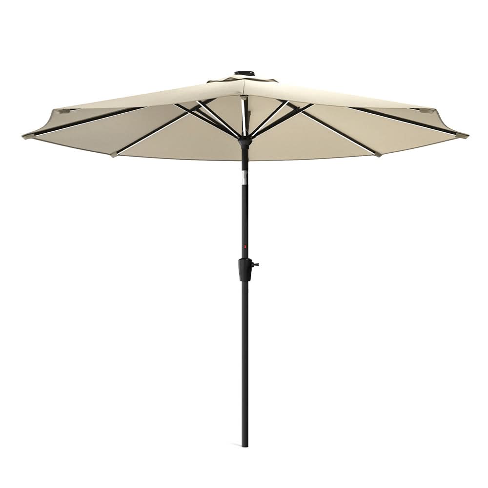 3M Sunbrella Umbrella Beige Lighted Market with Solar Strip LED Lights