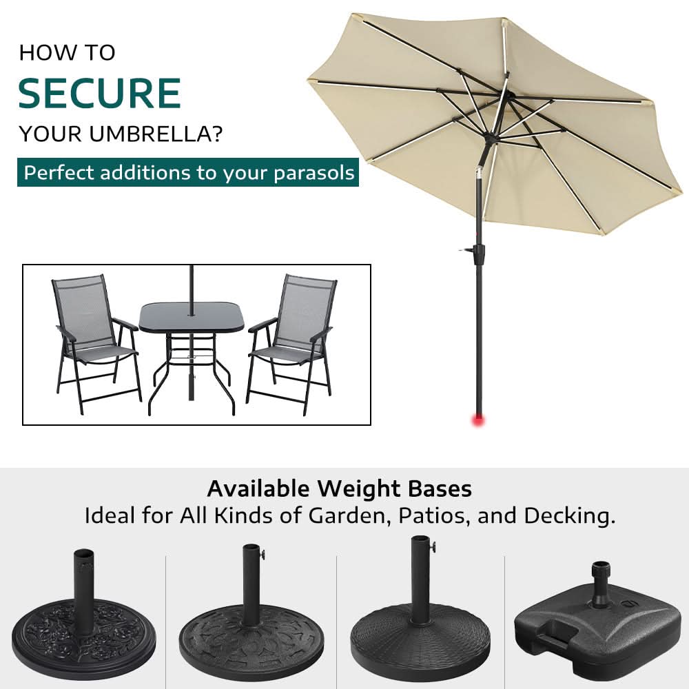 3M Sunbrella Umbrella Beige Lighted Market with Solar Strip LED Lights
