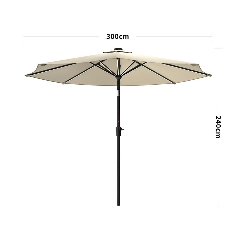 3M Sunbrella Umbrella Beige Lighted Market with Solar Strip LED Lights