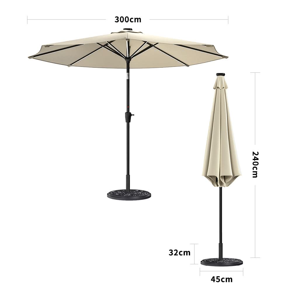 3M Sunbrella Umbrella Beige Lighted Market with Solar Strip LED Lights