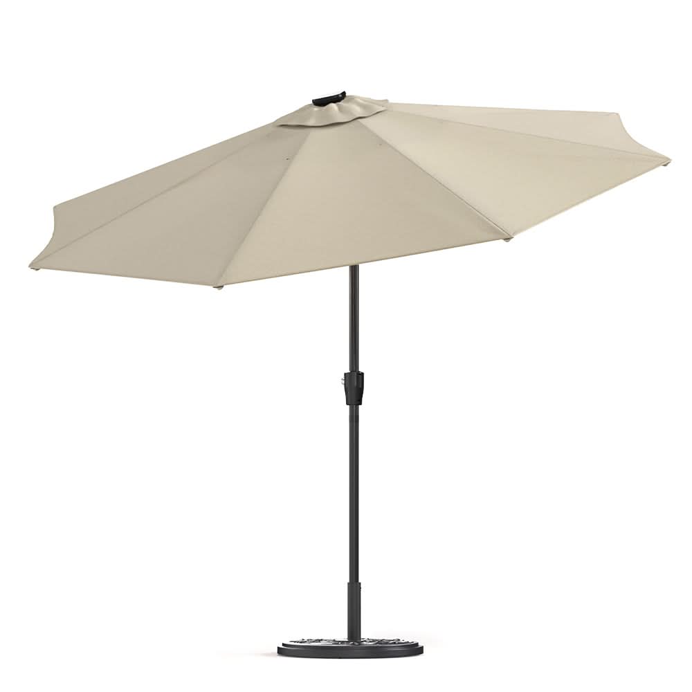 3M Sunbrella Umbrella Beige Lighted Market with Solar Strip LED Lights