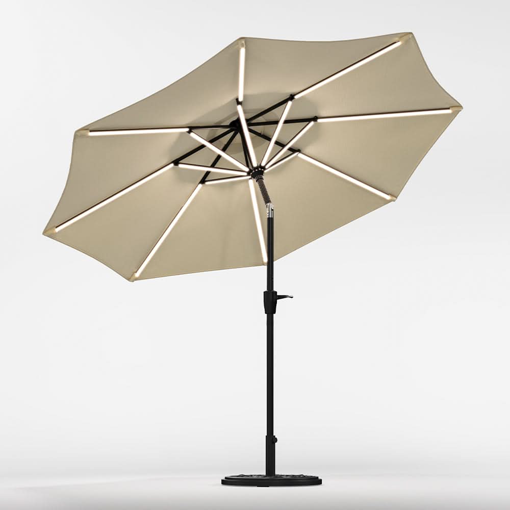 3M Sunbrella Umbrella Beige Lighted Market with Solar Strip LED Lights