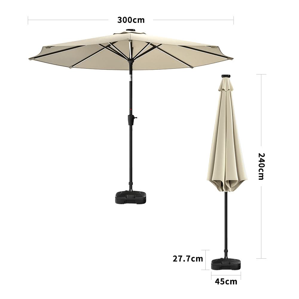 3M Sunbrella Umbrella Beige Lighted Market with Solar Strip LED Lights