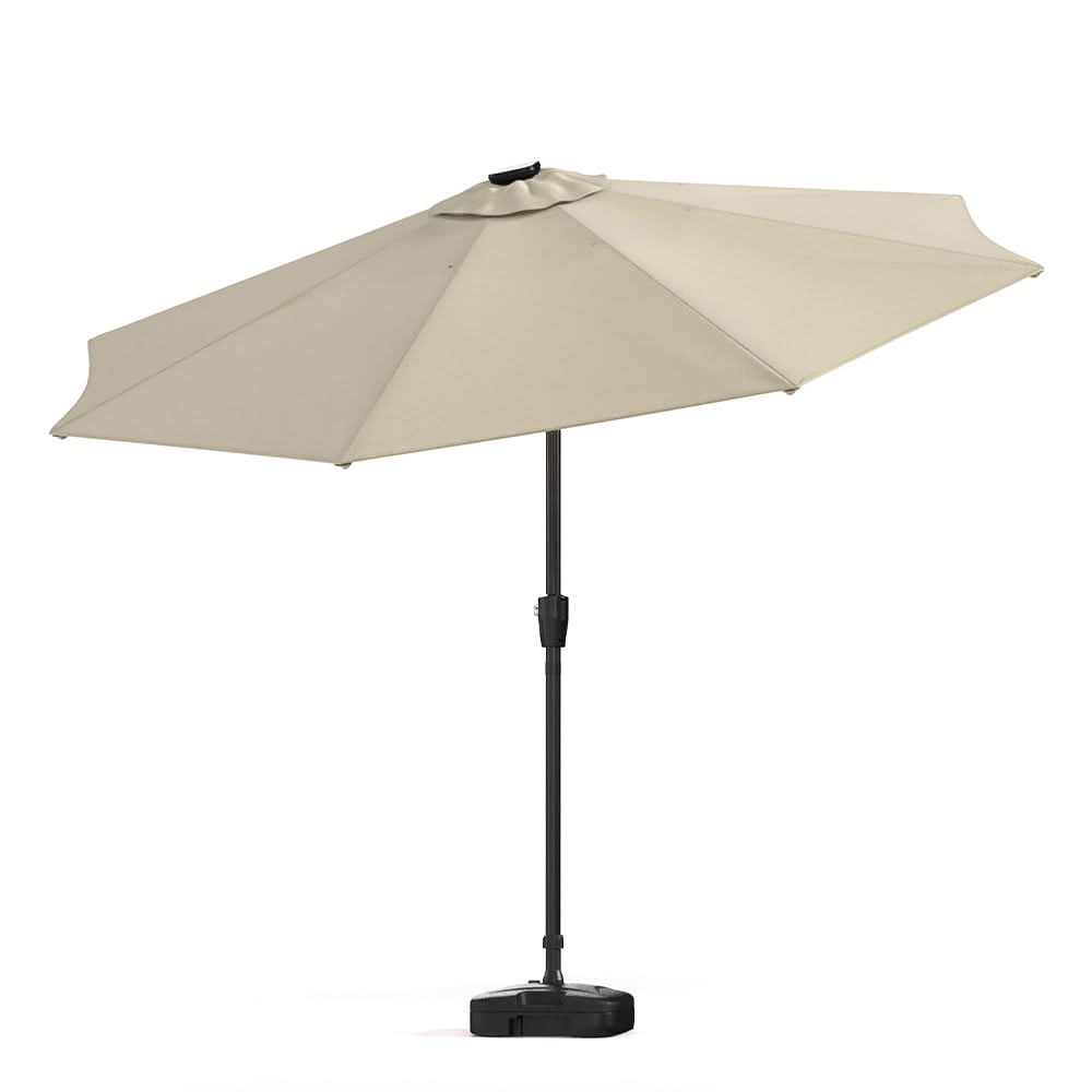 3M Sunbrella Umbrella Beige Lighted Market with Solar Strip LED Lights