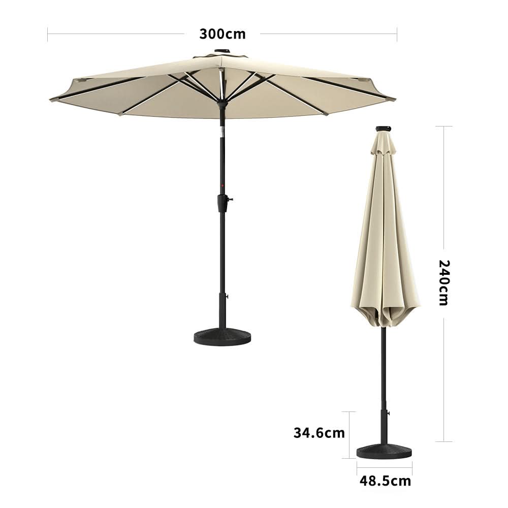 3M Sunbrella Umbrella Beige Lighted Market with Solar Strip LED Lights