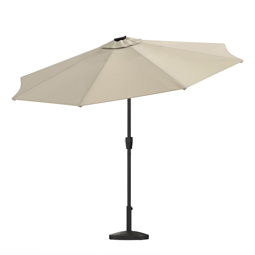 3M Sunbrella Umbrella Beige Lighted Market with Solar Strip LED Lights