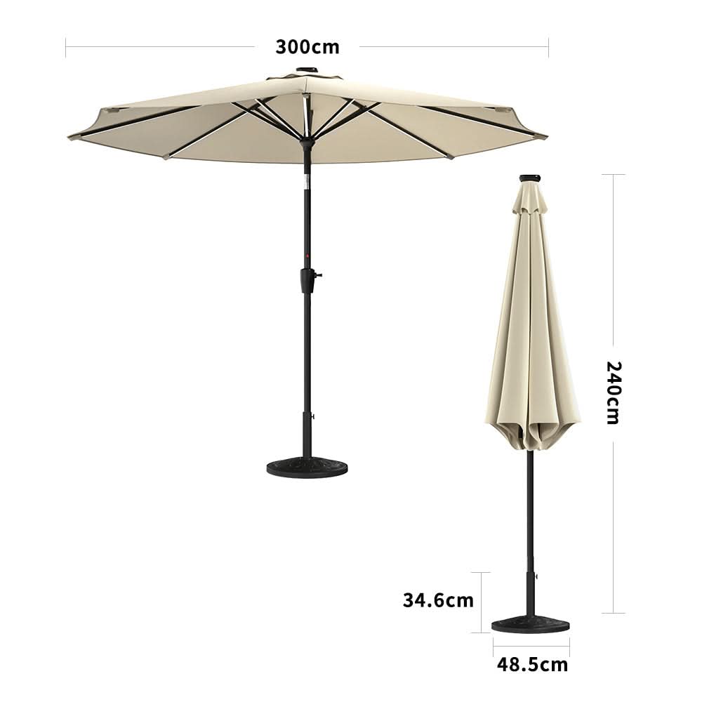 3M Sunbrella Umbrella Beige Lighted Market with Solar Strip LED Lights