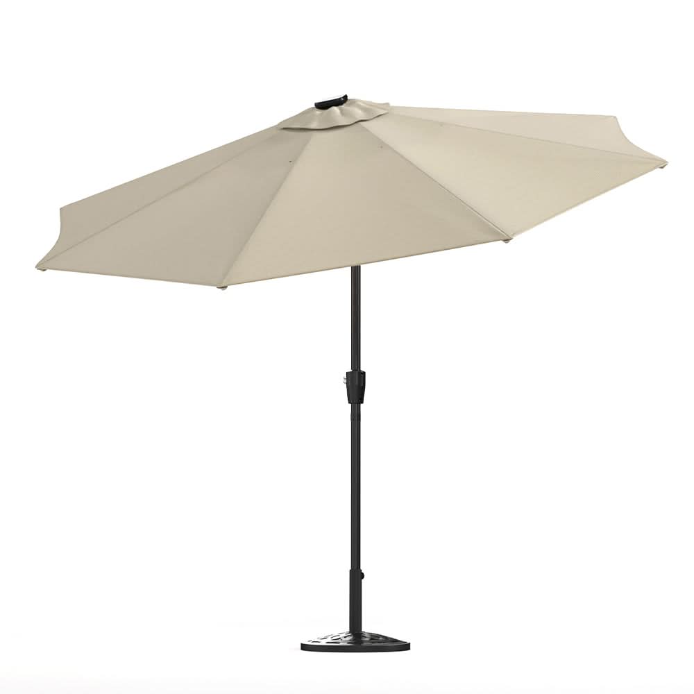 3M Sunbrella Umbrella Beige Lighted Market with Solar Strip LED Lights