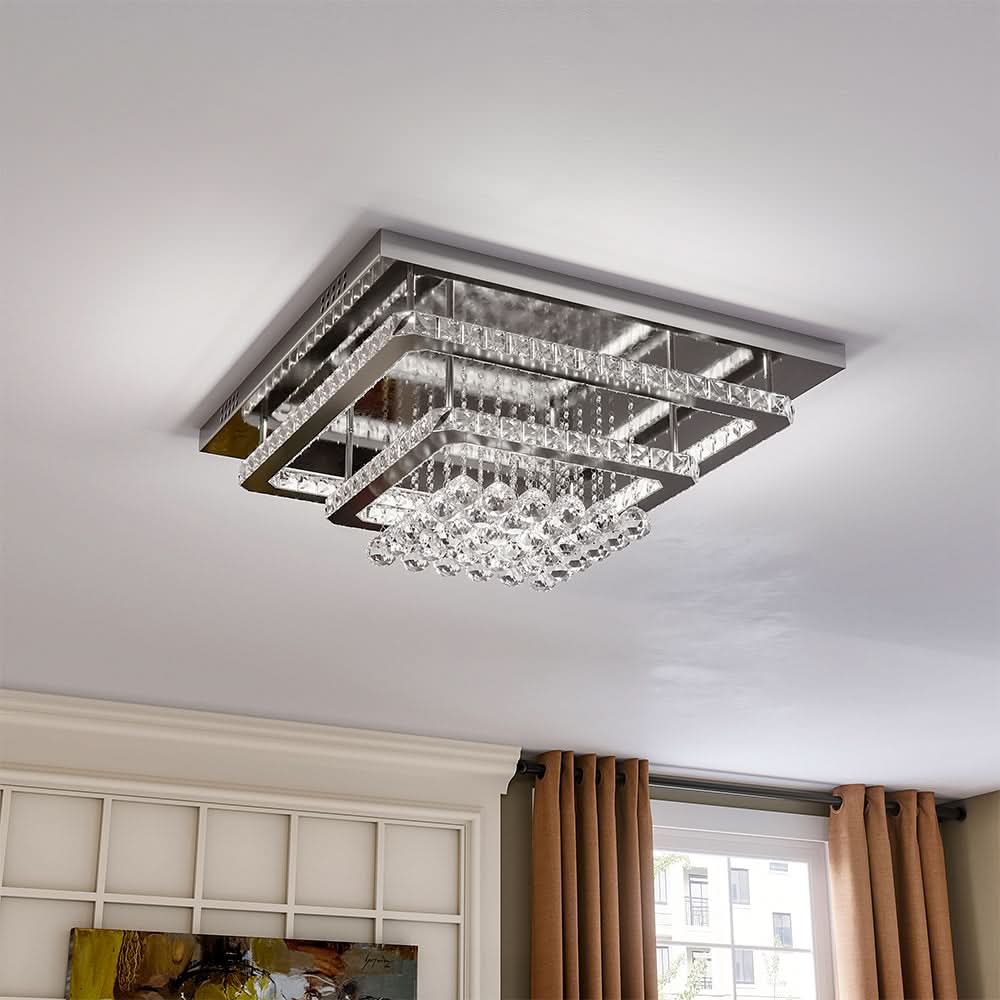 60cm W Double-Layer LED Ceiling Light Fixture with Crystal Drops