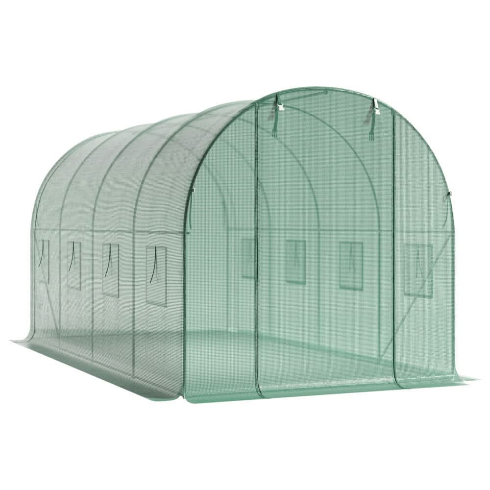 13×9ft/ 19×9ft Metal Framed Walk-in Greenhouse with Zipper Door and Windows